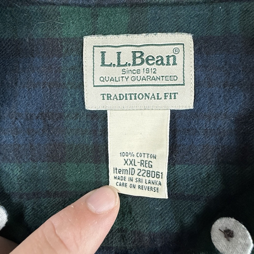 VTG L.L.Bean Mens 2XL Blue Green Plaid Flannel Black Traditional Fit - Picture 5 of 5